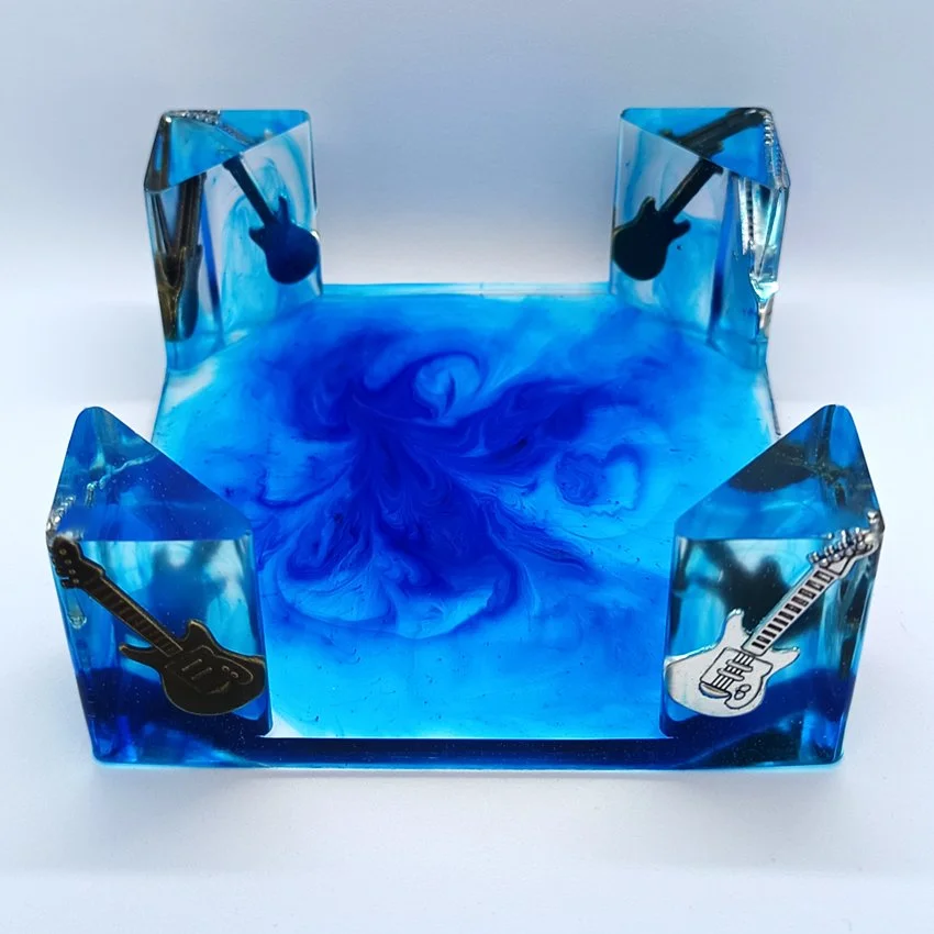 Support de sous-verres décoratifs en résine – Modèle Musique GUITARE (BLEU)