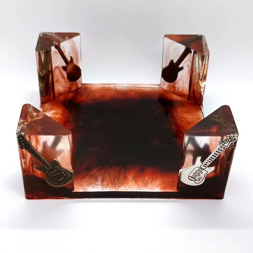 Support de sous-verres décoratifs en résine – Modèle Musique GUITARE (NOIR-ORANGE)