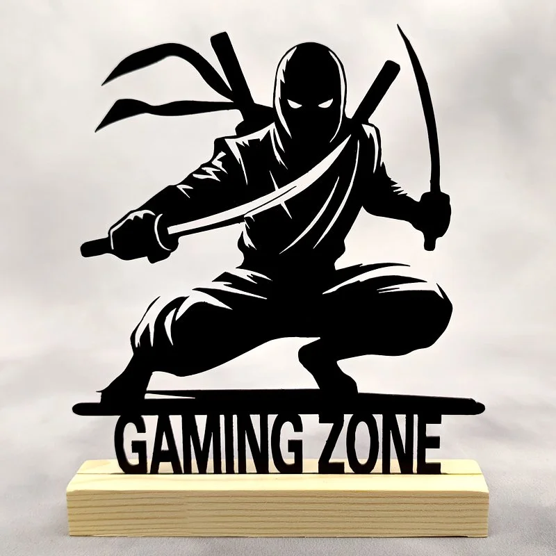 Déco métal sur socle -Gaming- NINJA DOUBLE SABRE «GAMING ZONE»