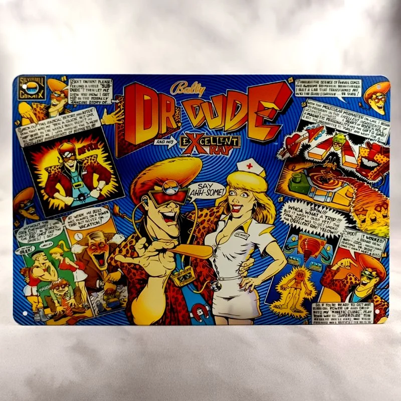 Plaque Métal Vintage Flipper DR DUDE Backglass Bally