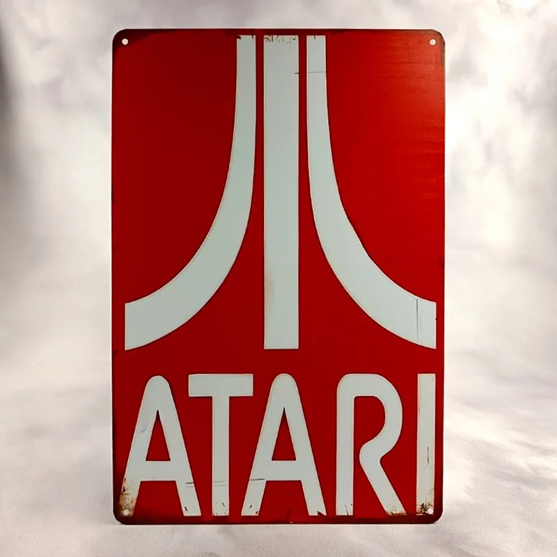 Plaque Métal Vintage Arcade ATARI Logo Rouge