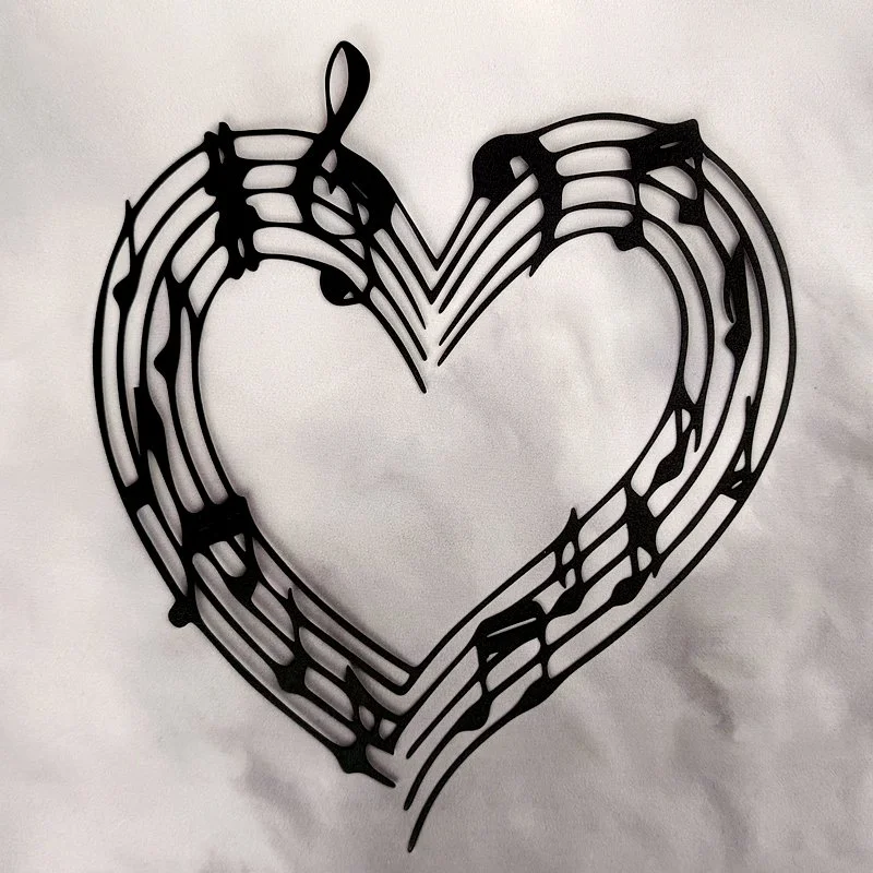 Applique Murale en Métal, Thème Jukebox-Musique, PORTEE MUSICALE - COEUR (26x30)