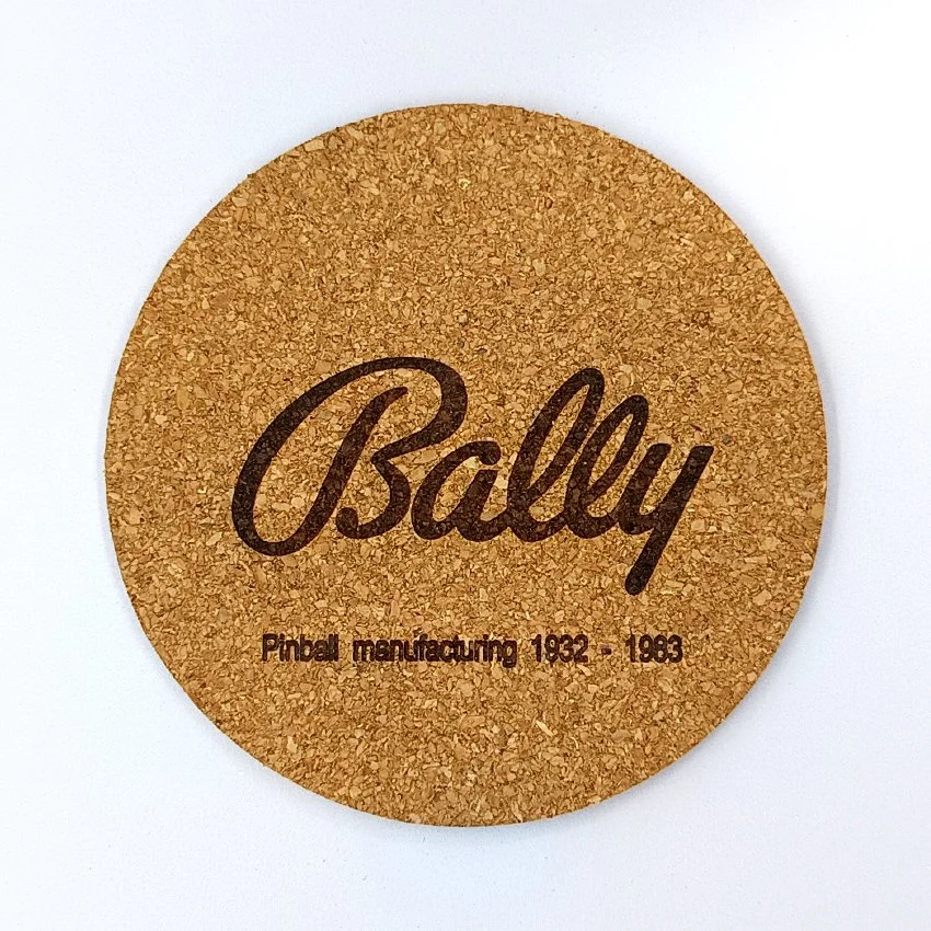 BALLY Sous-verre en liège Pinball Manufacturing, sous-bock décoratif décoration pinball rétro vintage inspirée des pinball machines, idée cadeau originale pour passionné de flipper et d’arcade
