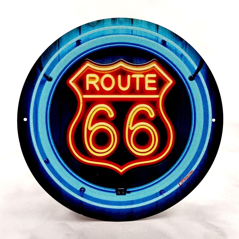 Plaque Métal Vintage Bar & Pub ROUTE 66 Effet Néon Bleu