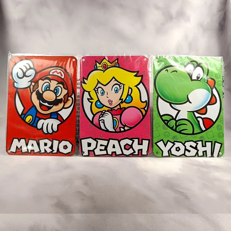 Plaque Métal Vintage Arcade et Gaming MARIO BROS Lot de 3 (Mario-Peach-Yoshi)