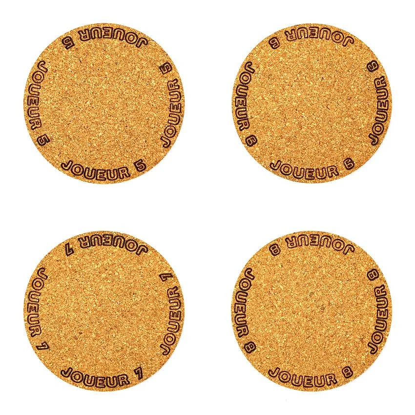 Sous-verre en liège flipper pinball MJLC slogan TX Joueur, sous-bock décoratif avec inscriptions Joueur 1 à Joueur 8, inspiré des pinball machines, décoration flipper rétro, idée cadeau originale