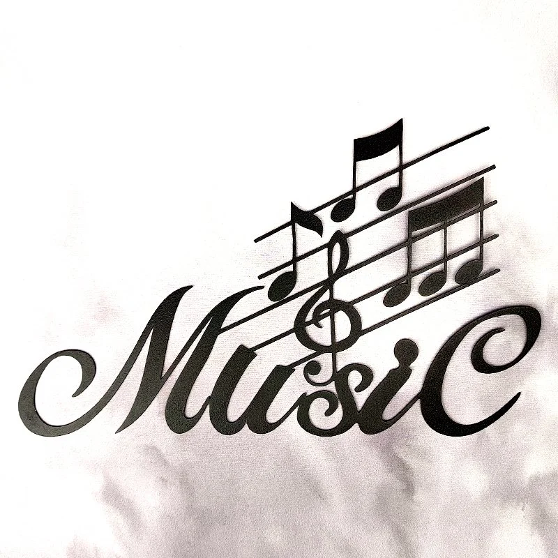 Applique murale en métal logo MUSIC avec portée musicale, notes et clé de sol décoration murale musique moderne