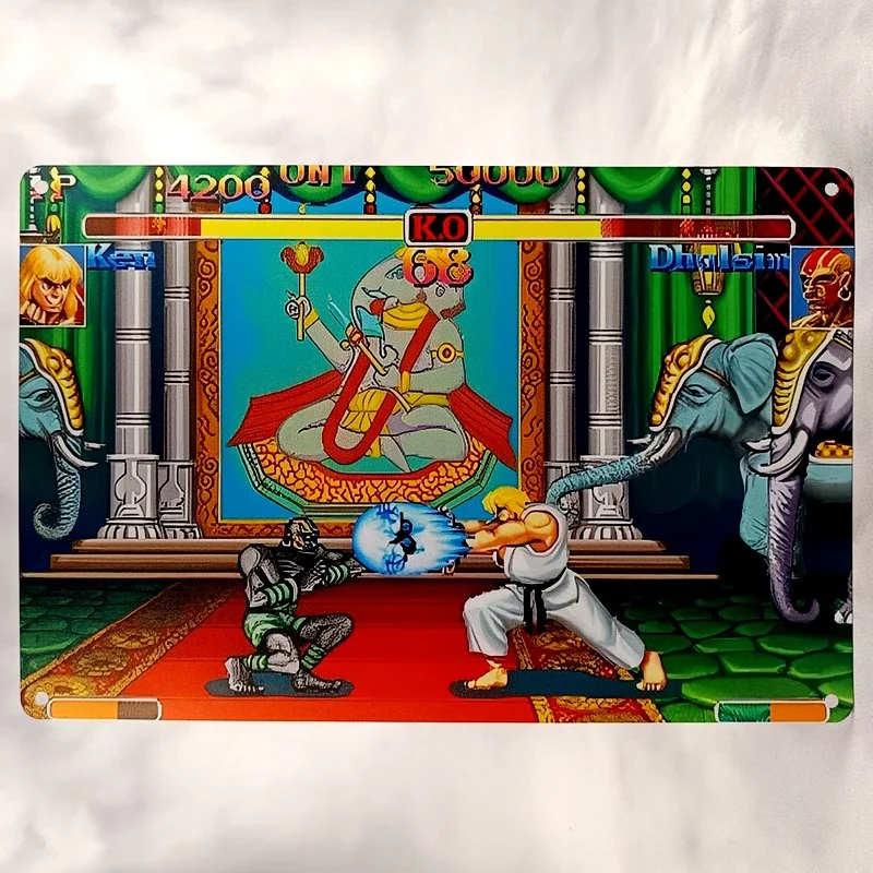 Plaque Métal Vintage Arcade et Gaming STREET FIGHTER II Gameplay