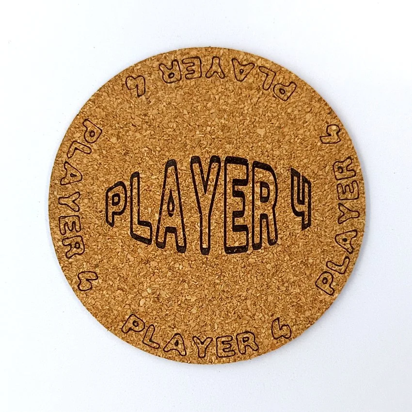PLAYEUR 4 Sous-verre pinball slogan ovale Player, sous-bock décoratif inspiré des pinball machines avec inscriptions Player 1 à Player 8, décoration rétro vintage, cadeau originale de flipper arcade