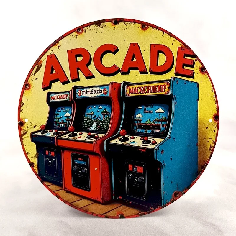 Plaque Métal Vintage Arcade et Gaming ARCADE 3 bornes