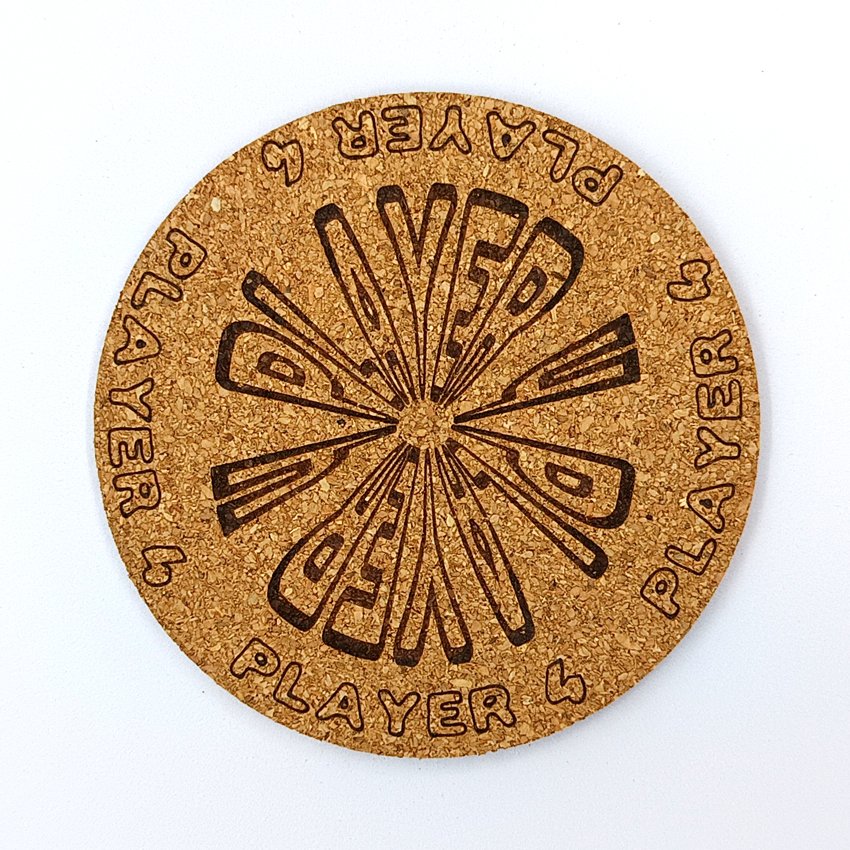 PLAYER 4 Sous-verre liège flipper pinball slogan rond Player, sous-bock décoratif avec inscriptions Player 1 à 8, inspiré des pinball machines, décoration flipper rétro vintage, idée cadeau