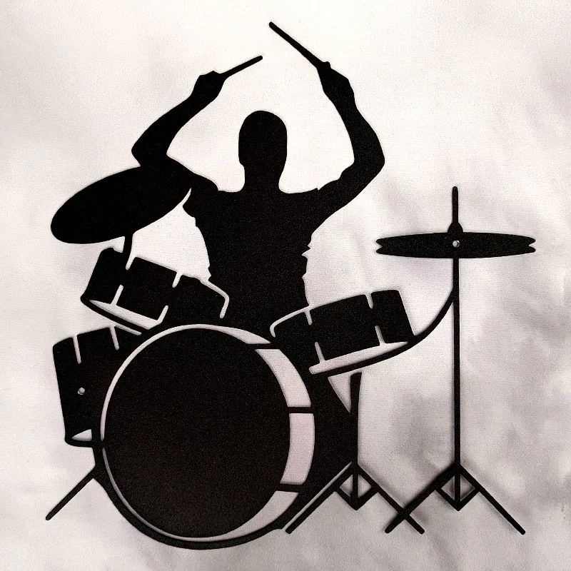 Applique Murale en Métal, Thème Jukebox-Musique, MUSICIEN BATTEUR en ACTION (30x28)