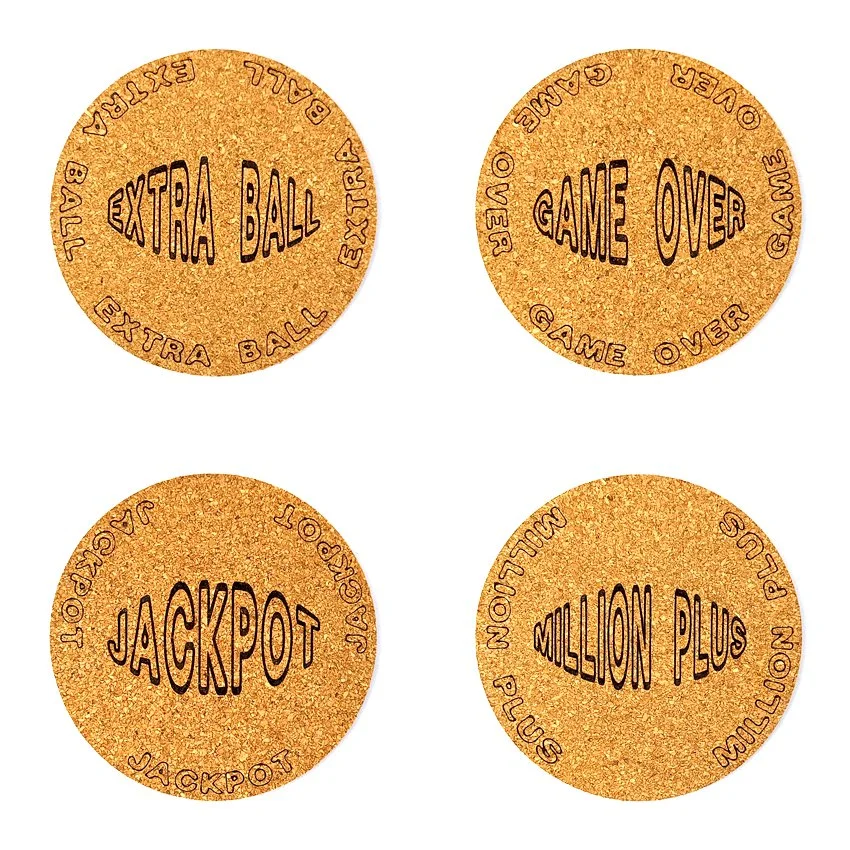 Set de 8 sous-verres décoratifs en liège ronds – Ø 90 mm – Motif Flipper SLOGAN OVALE 'SÉLECTION'