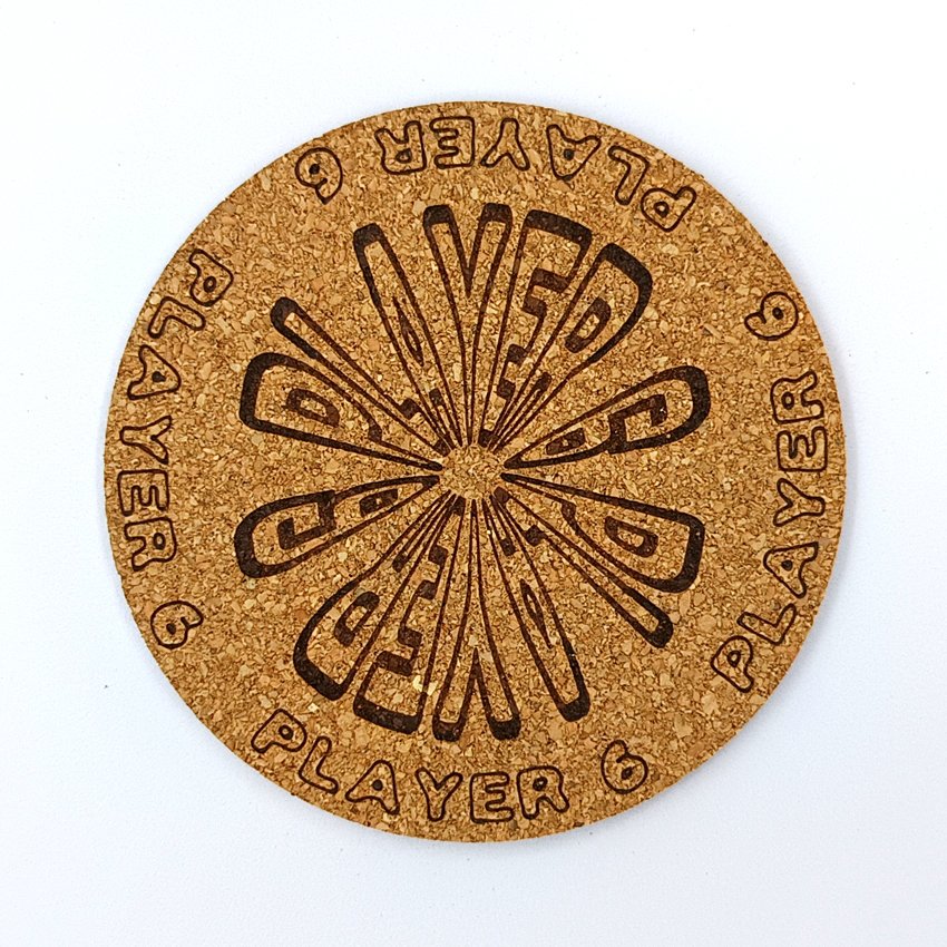 PLAYER 6 Sous-verre liège flipper pinball slogan rond Player, sous-bock décoratif avec inscriptions Player 1 à 8, inspiré des pinball machines, décoration flipper rétro vintage, idée cadeau