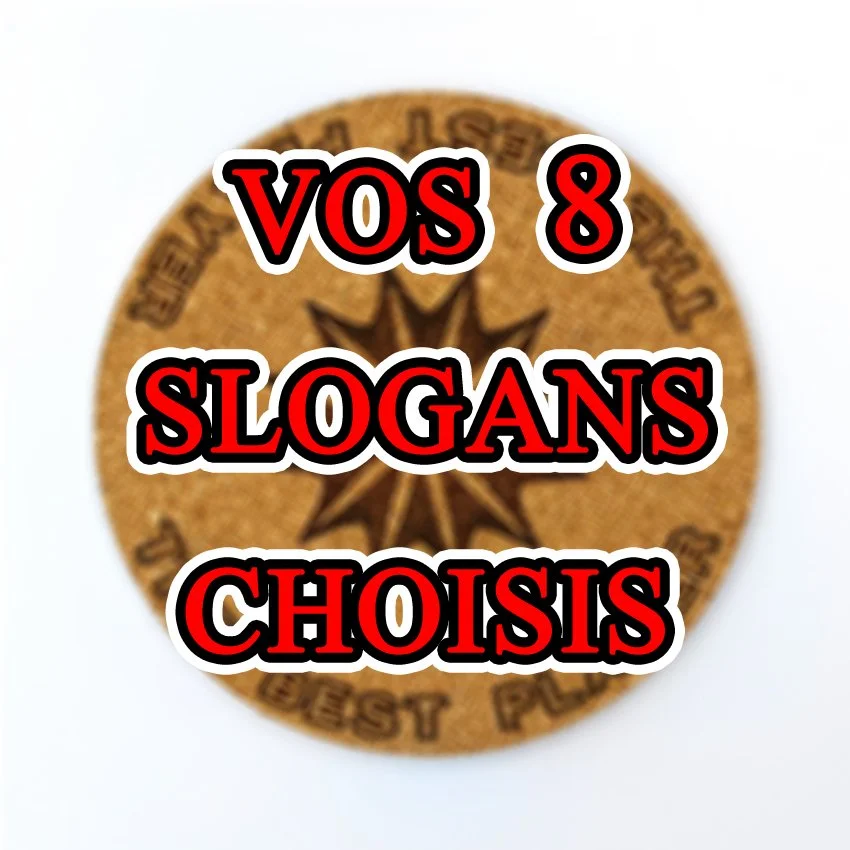 Set de 8 sous-verres décoratifs en liège ronds – Ø 90 mm – Motif Flipper SLOGAN ROSACE 'AU CHOIX'