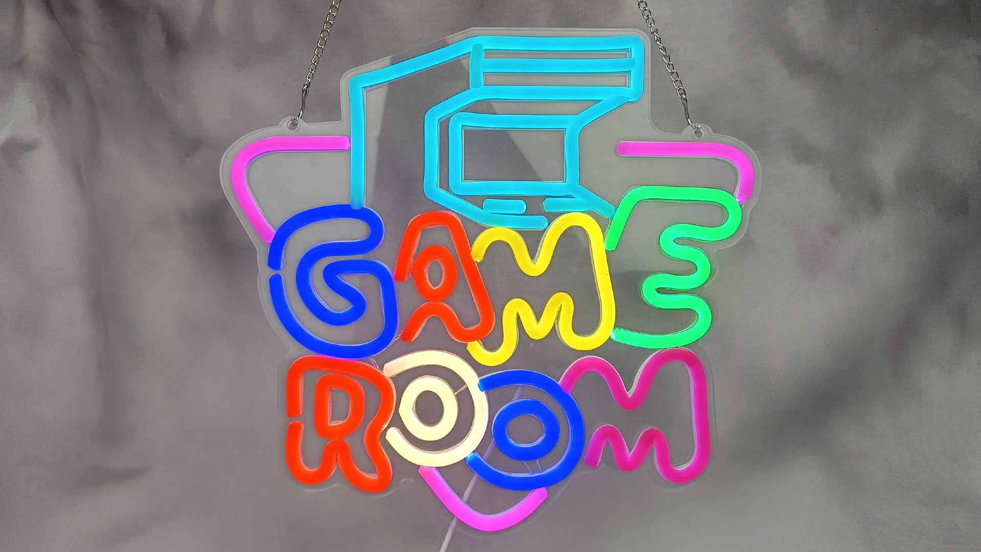 Enseigne Néon Led Vidéo Arcade - GAME ROOM BORNE à suspension ou murale 30x28cm