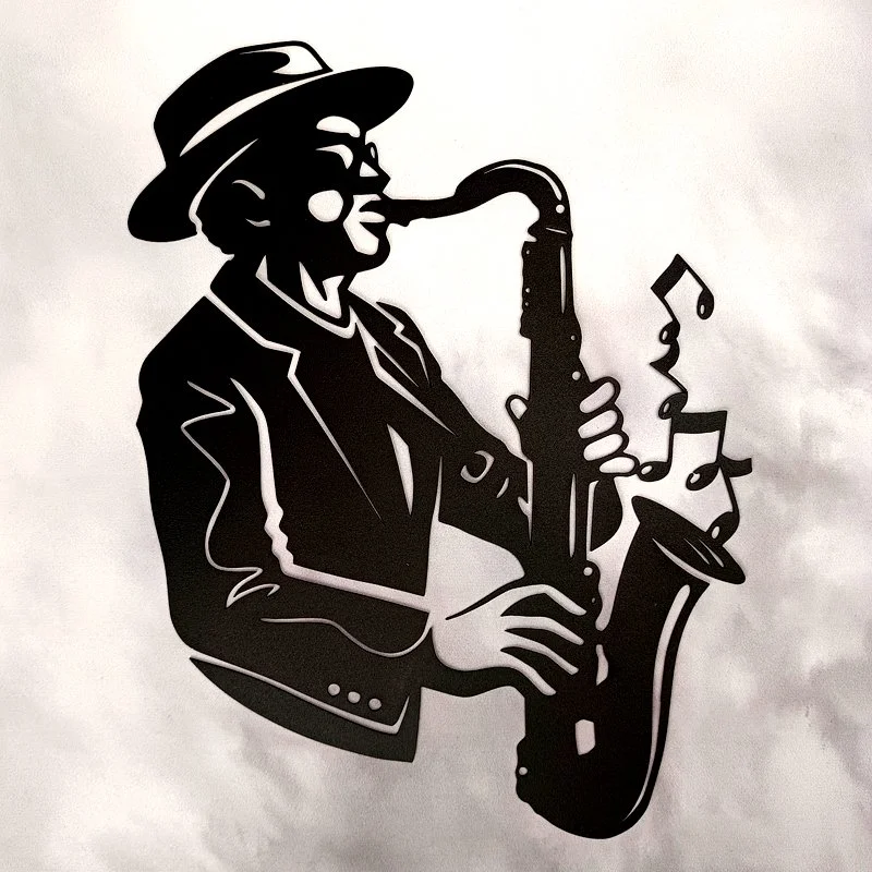 Applique Murale en Métal, Thème Jukebox-Musique, MUSICIEN SAXOPHONISTE JAZZ & BLUES (27x38)