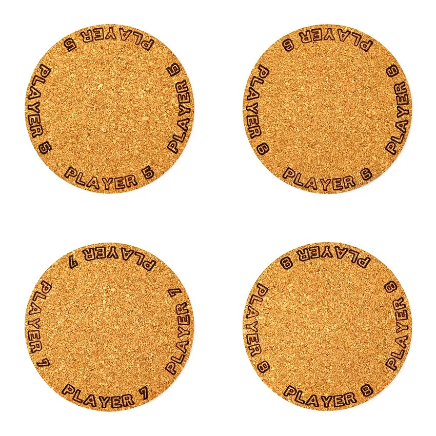 Sous-verre en liège flipper pinball MJLC slogan TX Player, sous-bock décoratif avec inscriptions Player 1 à Player 8, inspiré des pinball machines, décoration flipper rétro, idée cadeau originale