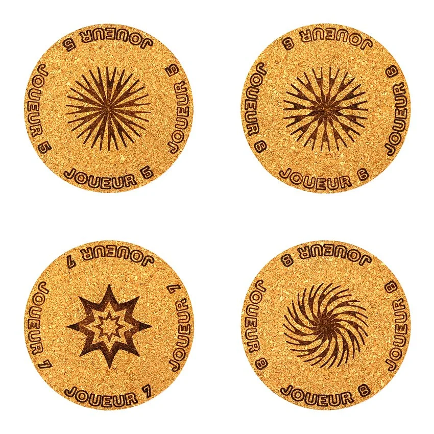 Sous-verre flipper rosace Joueur, sous-bock décoratif avec inscriptions Joueur 1 à 8, slogans emblématiques Extra Ball, Game Over, Jackpot, Multiball, Tilt, décoration flipper rétro, idée offrir