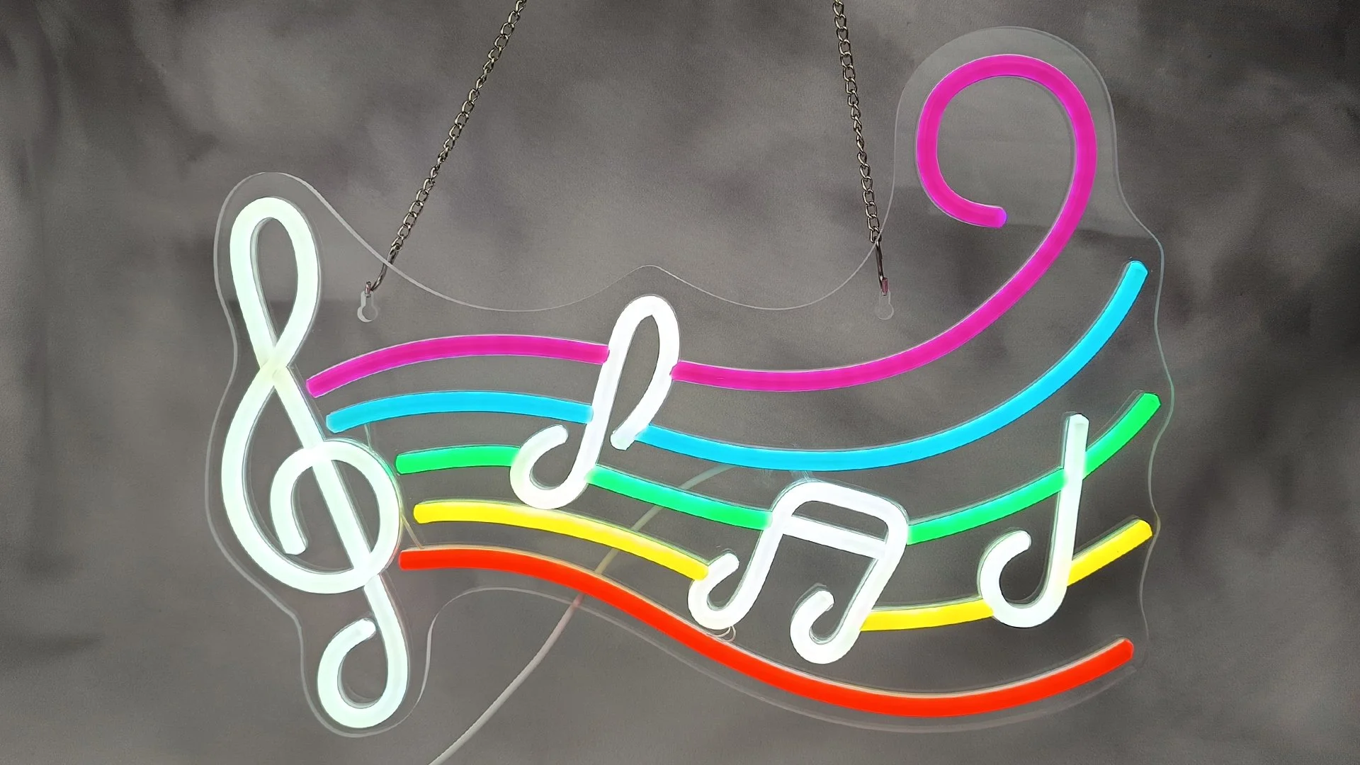 Enseigne Néon Led  Jukebox Musique - PORTÉE MUSICAL (Ht) à suspension ou murale 38x28cm