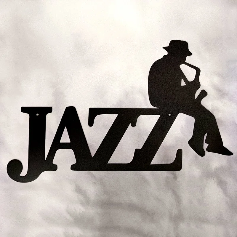 Applique Murale en Métal, Thème Jukebox-Musique, JAZZ LOGO & SAXOPHONISTE (40x23)