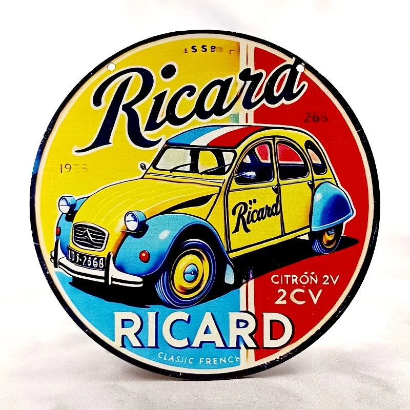 Plaque BOIS Vintage Bar & Pub RICARD (2CV, Citroën, bleu, jne,rge)