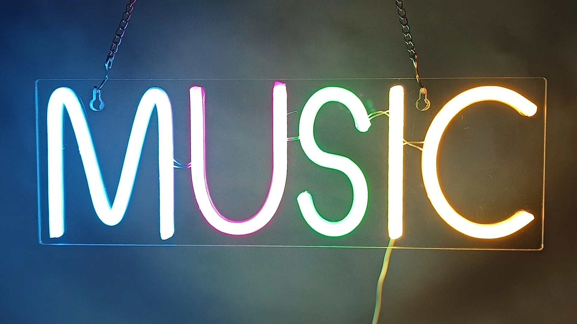 Enseigne Néon Led Musique - MUSIC (Musique) à suspension ou murale 30x10cm