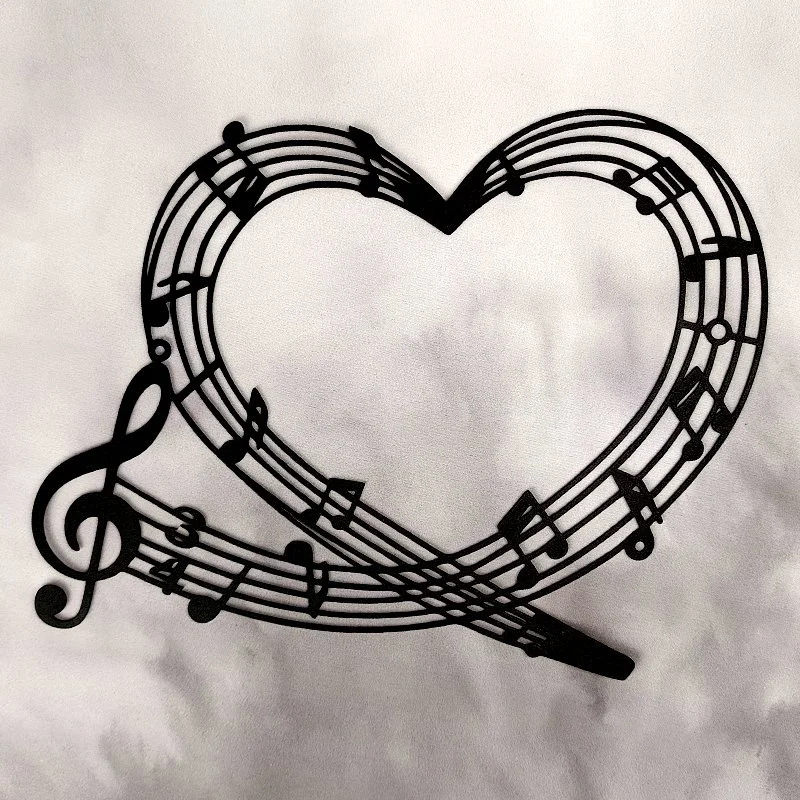 Applique Murale en Métal, Thème Jukebox-Musique, PORTEE MUSICALE - COEUR CROISÉ (30x23)