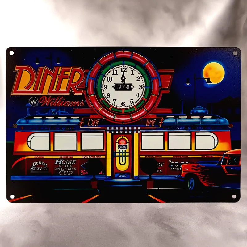 Plaque Métal Vintage Flipper DINER Backglass Williams