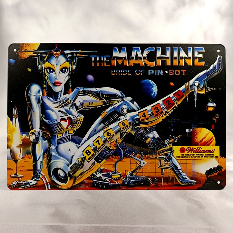 Plaque Métal Vintage Flipper THE MACHINE BRIDE OF PINBOT (Backglass Williams)