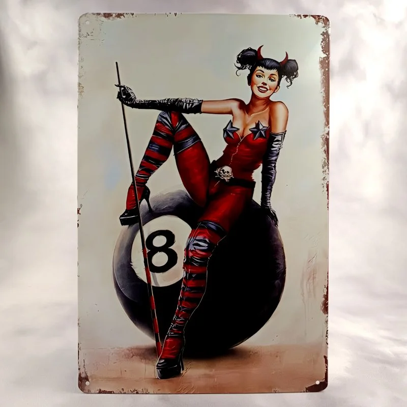 Plaque Métal Vintage Billard BILLE N°8 DEMON