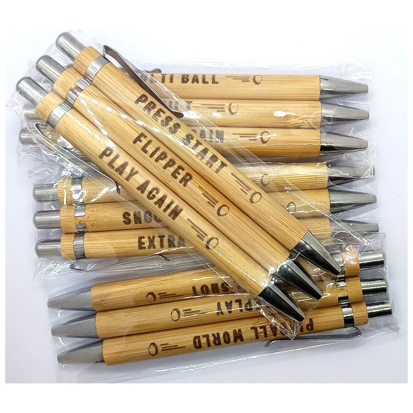 Set de 3 Stylos à Bille en Bambou, Thème FLIPPER (Akhir-T) 'AU CHOIX'