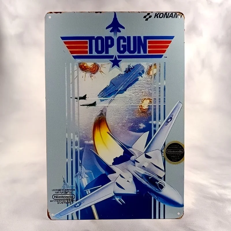Plaque Métal Vintage Arcade et Flipper TOP GUN (Logo Titre)