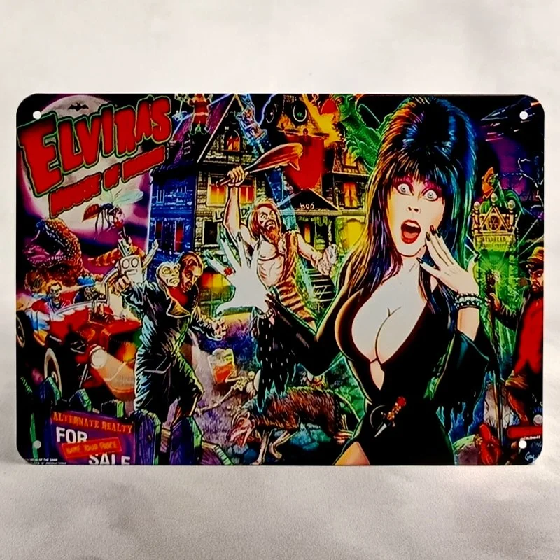 Plaque Métal Vintage Flipper ELVIRA's House of Horrors (Backglass Stern)