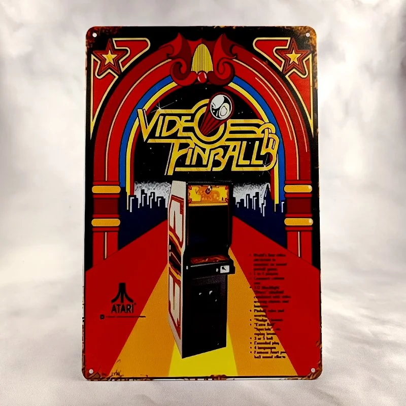 Plaque Métal Vintage Arcade et Flipper VIDEO PINBALL (Borne pinball)