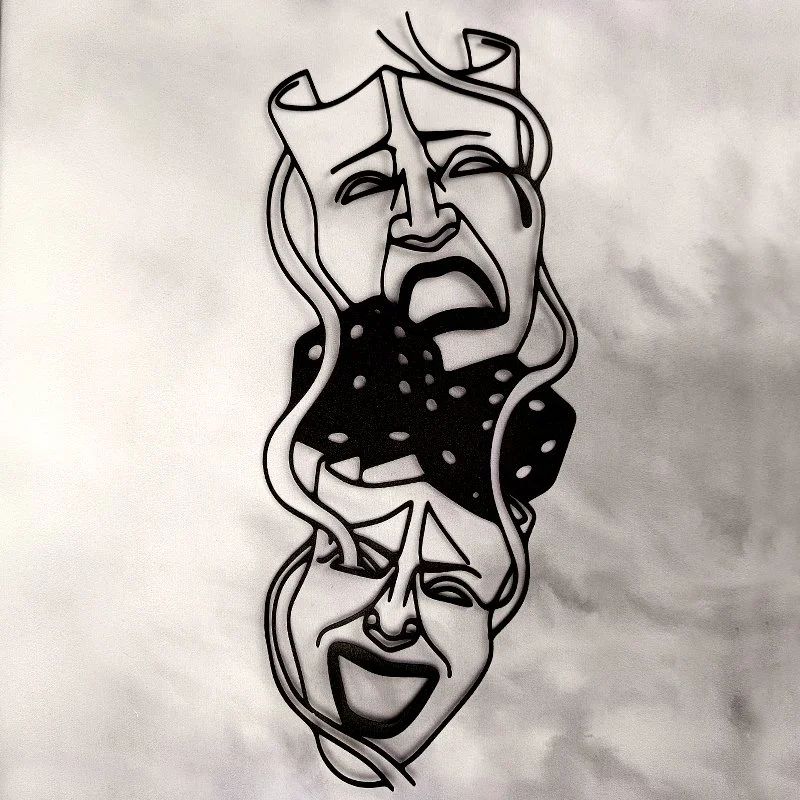 Applique Murale en Métal, Thème Cinéma-Théâtre, MASQUE COMEDIE TRAGEDIE (16x40)