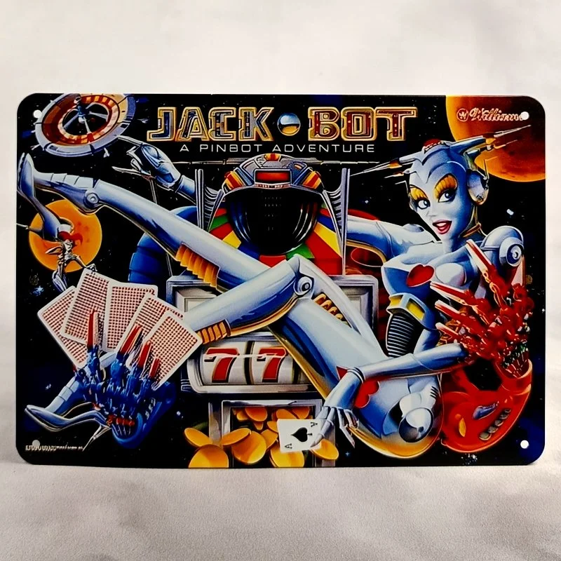 Plaque Métal Vintage Flipper JACK BOT a Pinbot adventure (Backglass)