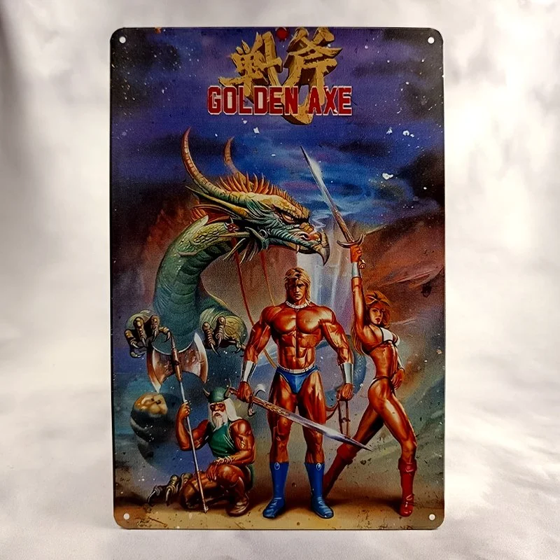 Plaque Métal Vintage Arcade et Gaming GOLDEN AXE