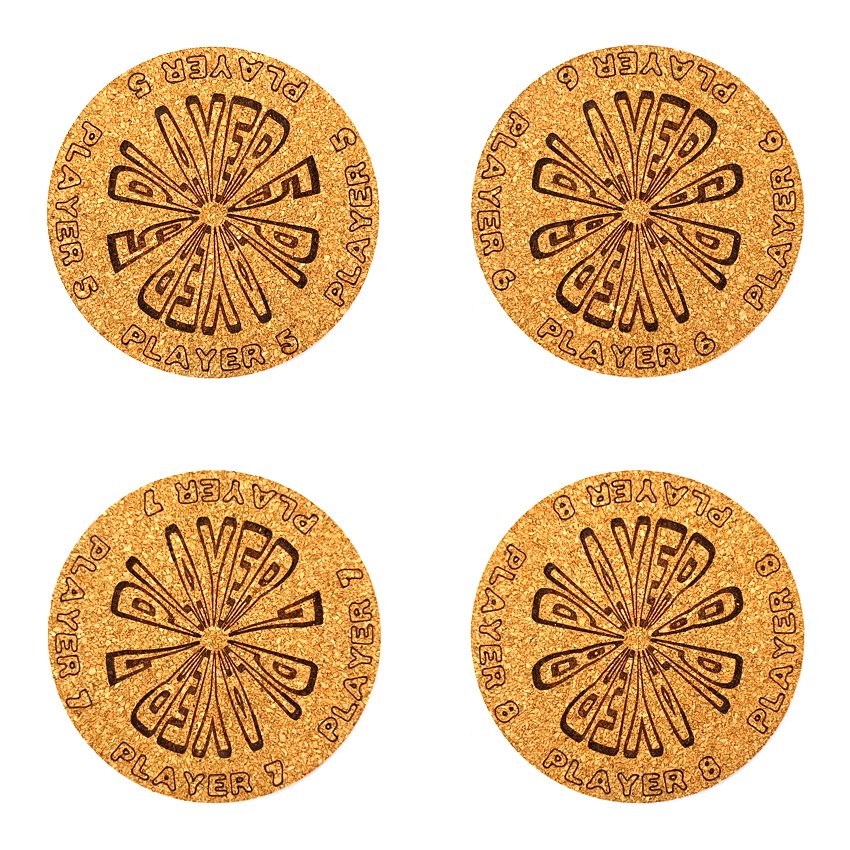 Sous-verre liège flipper pinball slogan rond Player, sous-bock décoratif avec inscriptions Player 1 à Player 8, inspiré des pinball machines, décoration flipper rétro vintage, idée cadeau originale