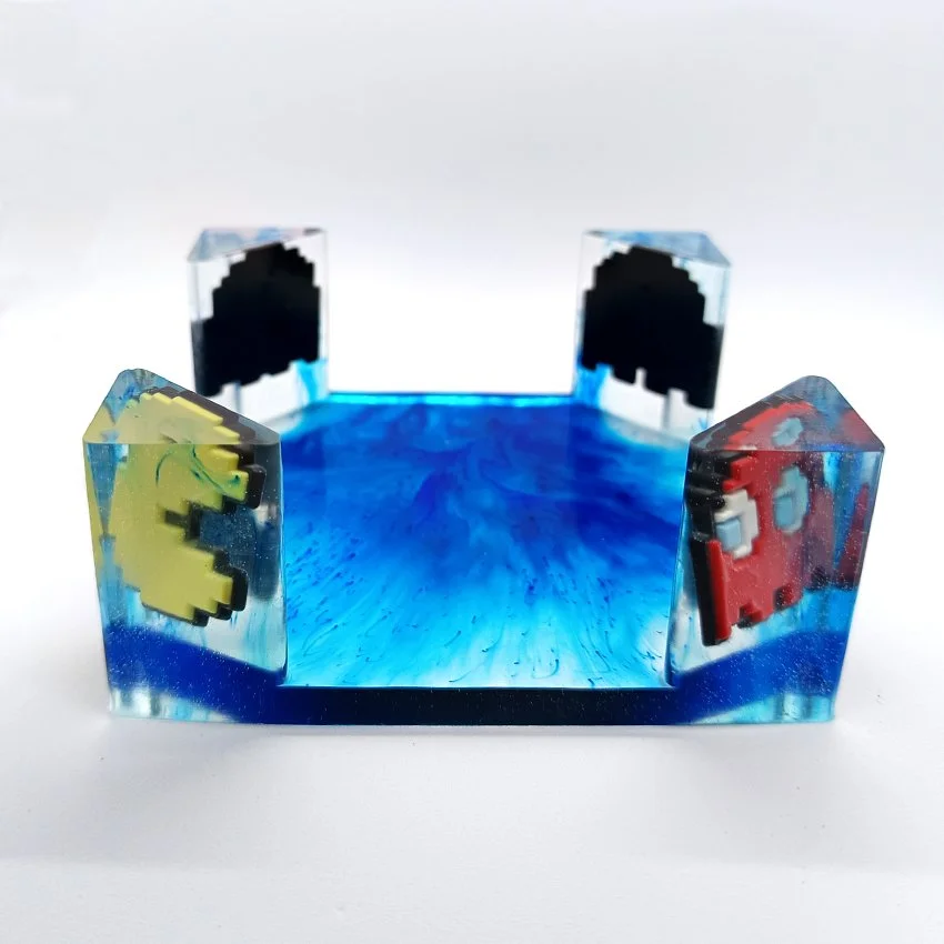 Support de sous-verres décoratifs en résine – Modèle Arcade PAC-MAN (BLEU)