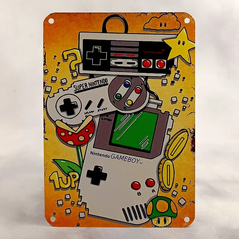 Plaque Métal Vintage Arcade et Gaming MARIO BROS Gameboy Nintendo
