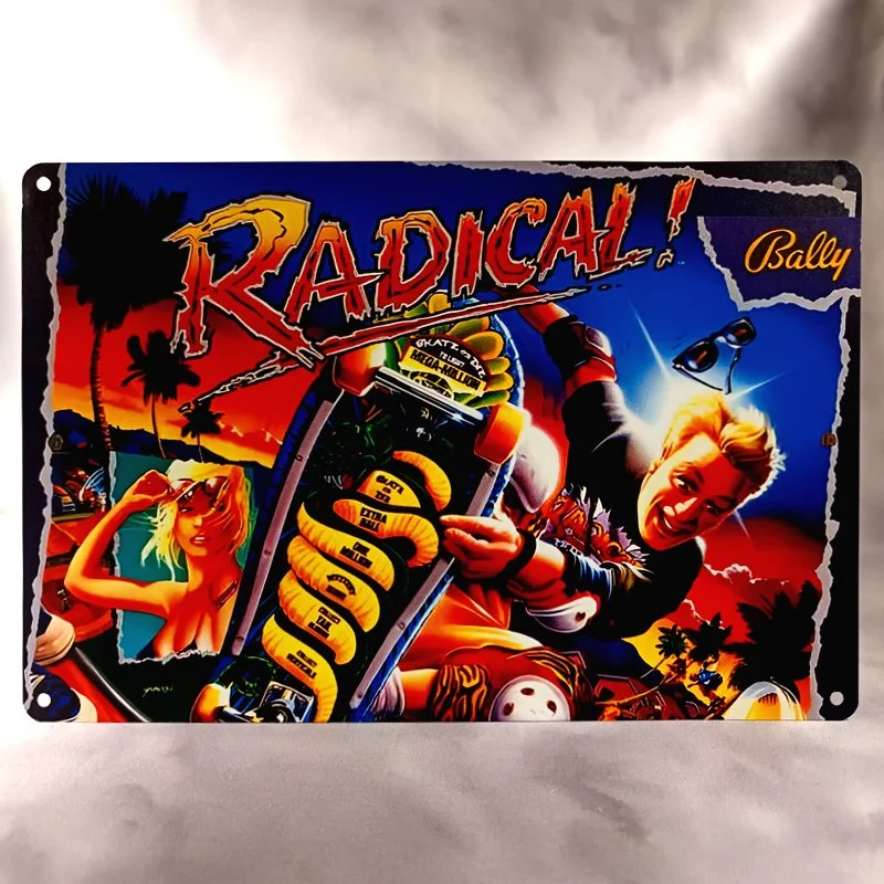 Plaque Métal Vintage Flipper RADICAL ! Backglass Bally