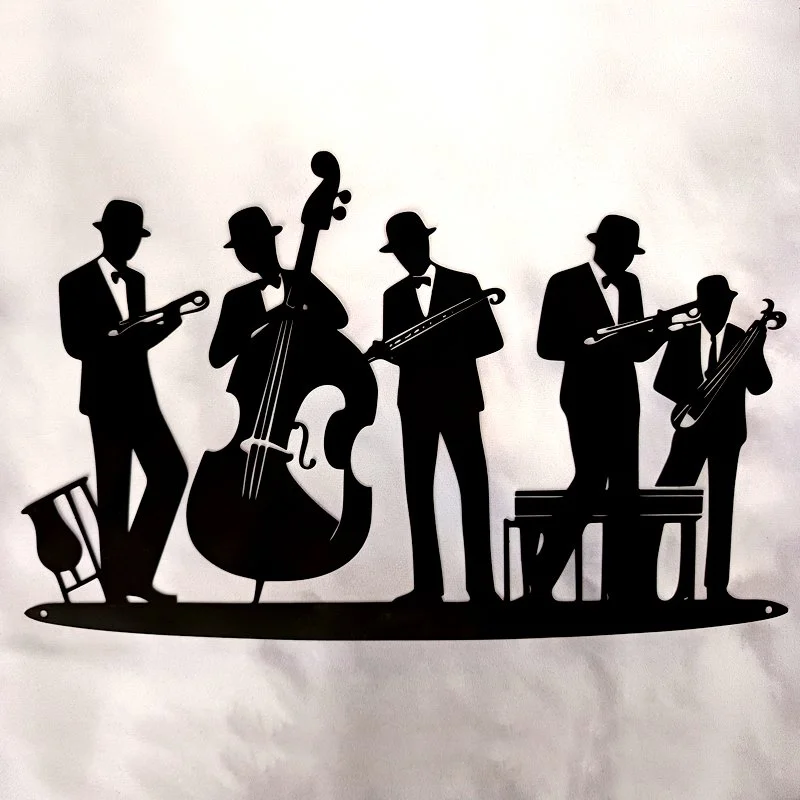 Applique Murale en Métal, Thème Jukebox-Musique, MUSICIEN GROUPE de JAZZ - 5 jazzmen (40x25)