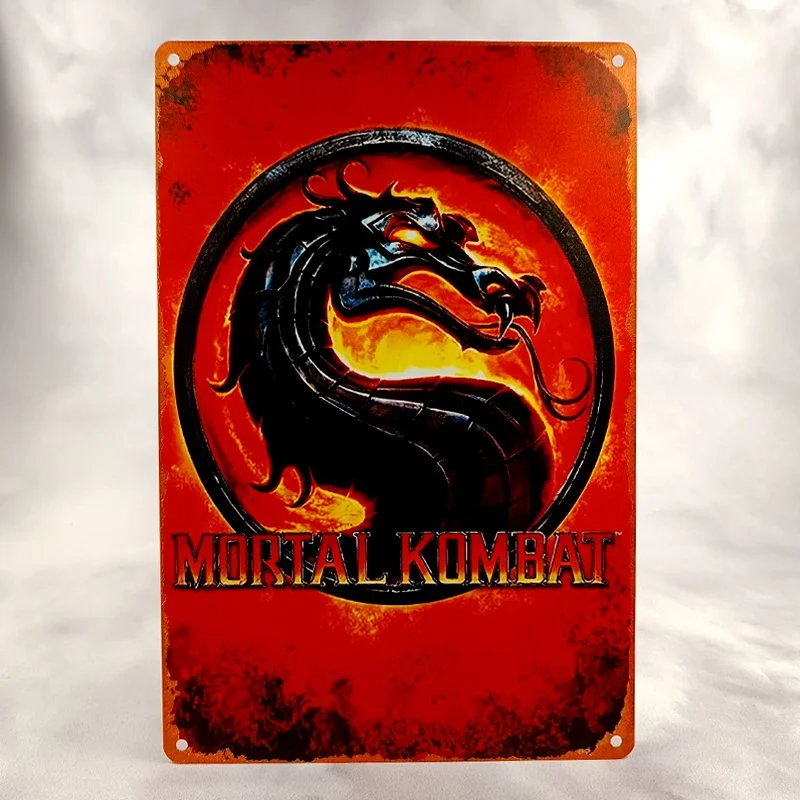 Plaque Métal Vintage Arcade et Gaming MORTAL KOMBAT Logo Dragon