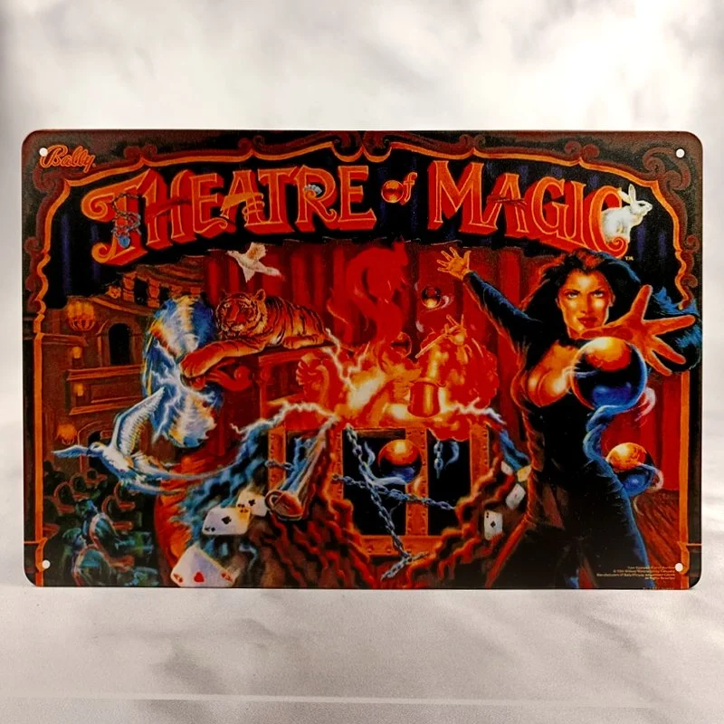 Plaque Métal Vintage Flipper THEATRE OF MAGIC (Backglass Bally)