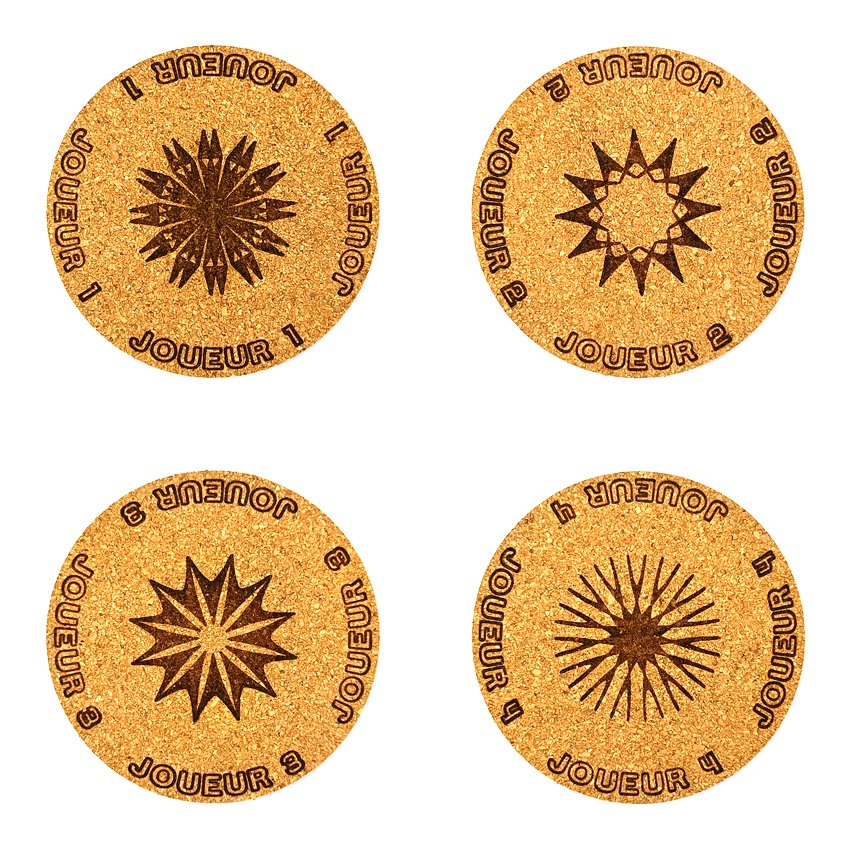 Sous-verre flipper rosace Joueur, sous-bock décoratif avec inscriptions Joueur 1 à 8, slogans emblématiques Extra Ball, Game Over, Jackpot, Multiball, Tilt, décoration flipper rétro, idée cadeau