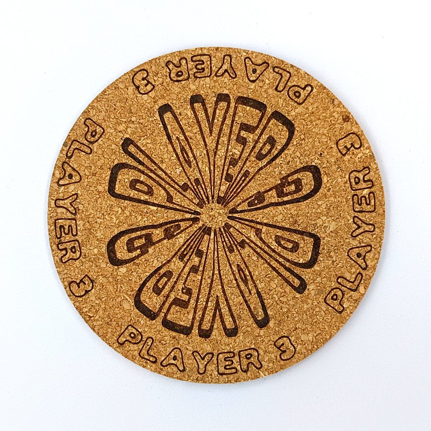 PLAYER 3 Sous-verre liège flipper pinball slogan rond Player, sous-bock décoratif avec inscriptions Player 1 à 8, inspiré des pinball machines, décoration flipper rétro vintage, idée cadeau