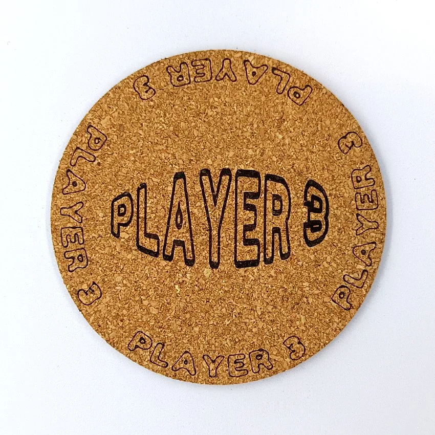 PLAYEUR 3 Sous-verre pinball slogan ovale Player, sous-bock décoratif inspiré des pinball machines avec inscriptions Player 1 à Player 8, décoration rétro vintage, cadeau originale de flipper arcade