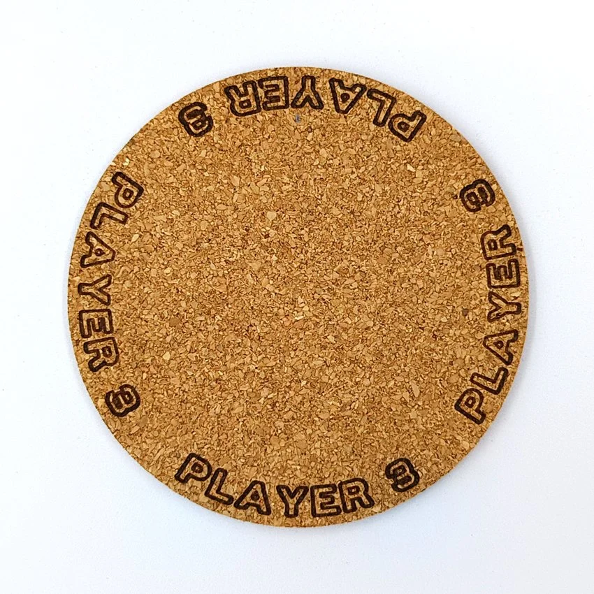 PLAYER 3 sous-verre liège flipper pinball slogan TX Player, sous-bock décoratif avec inscriptions Player 1 à Player 8, inspiré des pinball machines, décoration flipper rétro, idée cadeau