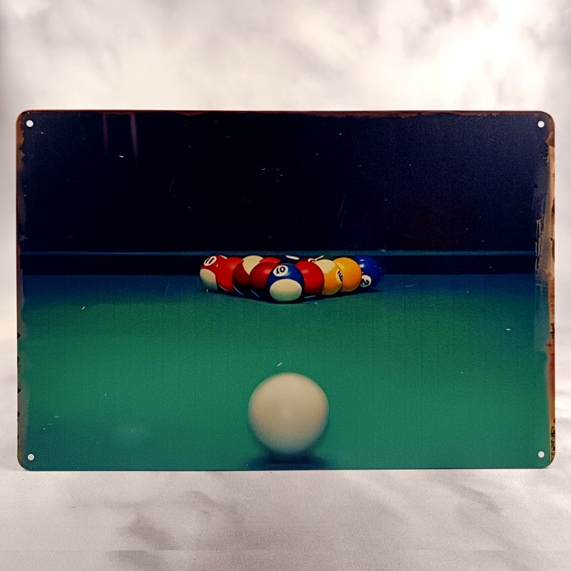 Plaque Métal Vintage Billard BILLE BLANCHE VUE CASSE